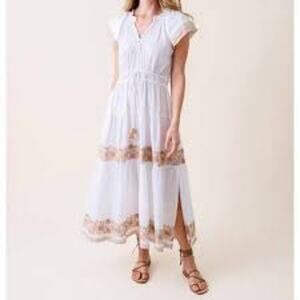 OMIKA Corinna Midi Dress Tiered Embroidered Sz Medium M ROMANTIC FEMININE COTTON